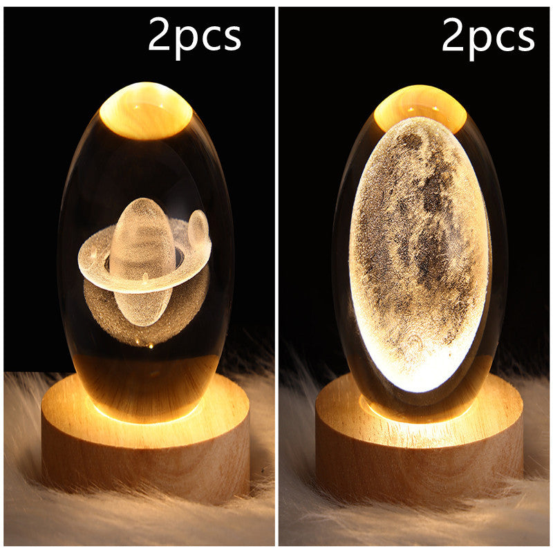 Lampe de table en cristal galaxie LED, lampe 3D de planète et de lune, décoration de chambre pour enfants, fête d'anniversaire pour enfants.