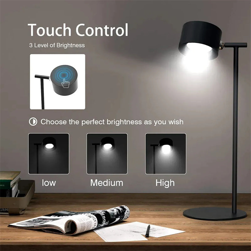 Lampe de table LED magnétique tactile rechargeable par USB, rotation à 360 degrés, sans fil, avec télécommande, lumière de bureau pour la maison, chambre à coucher, lampe de nuit murale.
