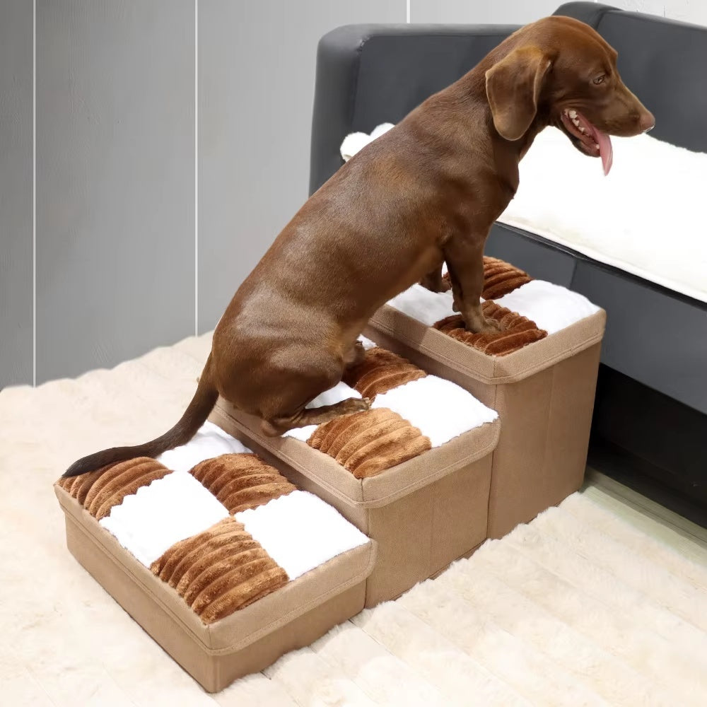 Plateau d'échecs de luxe fait à la main avec des marches pour chien et un espace de rangement.