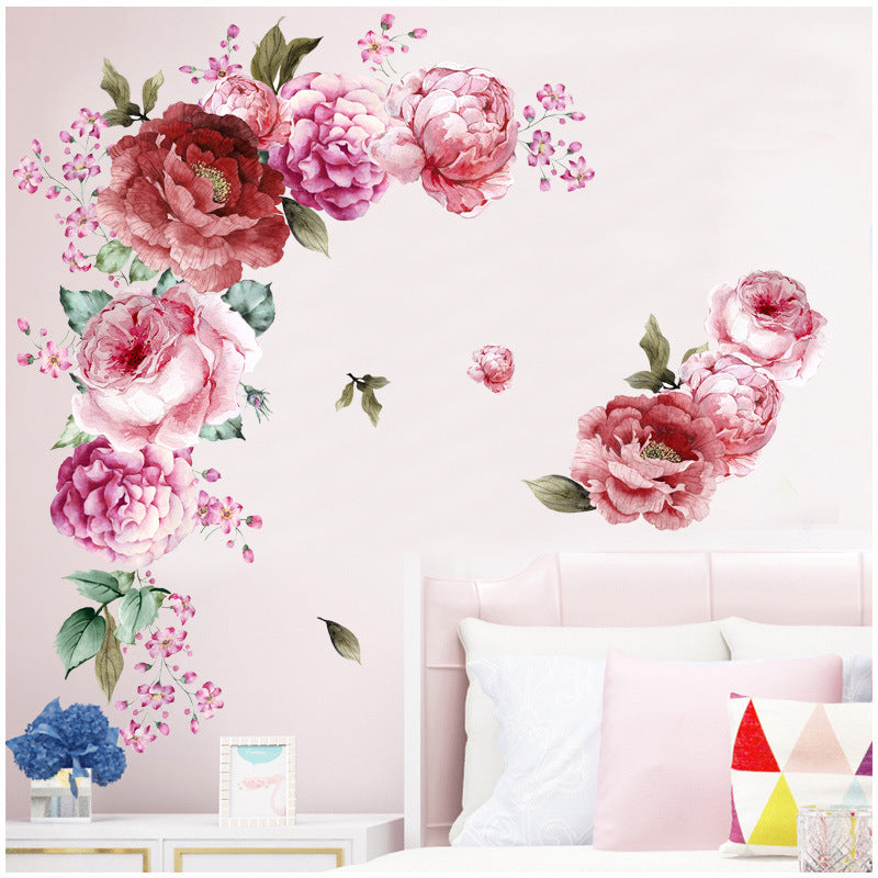 Décoration murale pour le salon autocollants de fleurs de pivoines aquarelle.