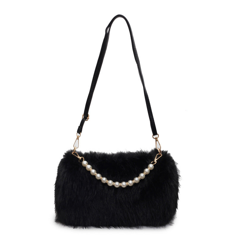 Mode d'automne et d'hiver Sacs à épaule Sac bandoulière en chaîne de perles Sac polyvalent pour le transport Sac en peluche pour femmes