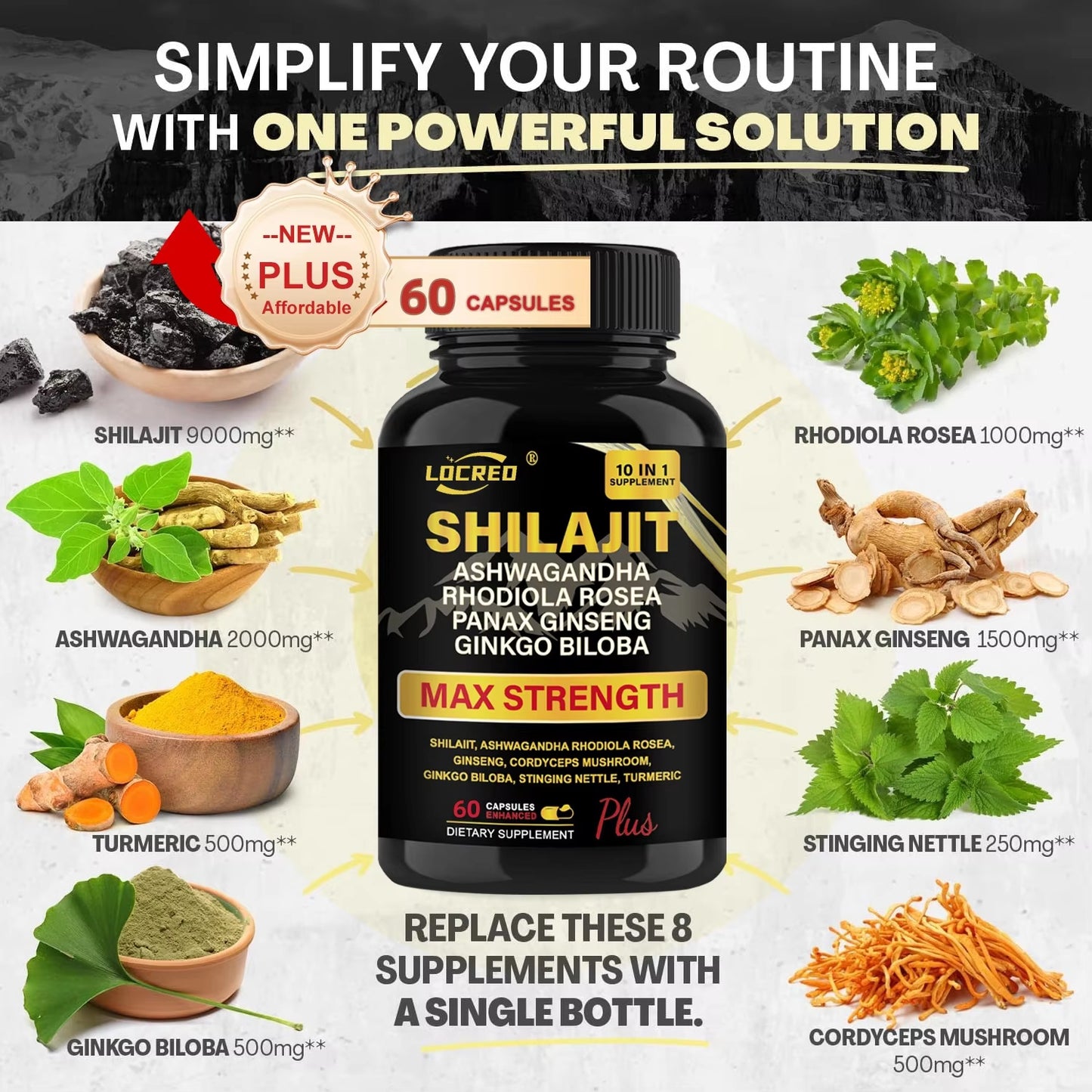 Gélules Shilajit Ashwagandha Complément alimentaire extra fort 60 gélules