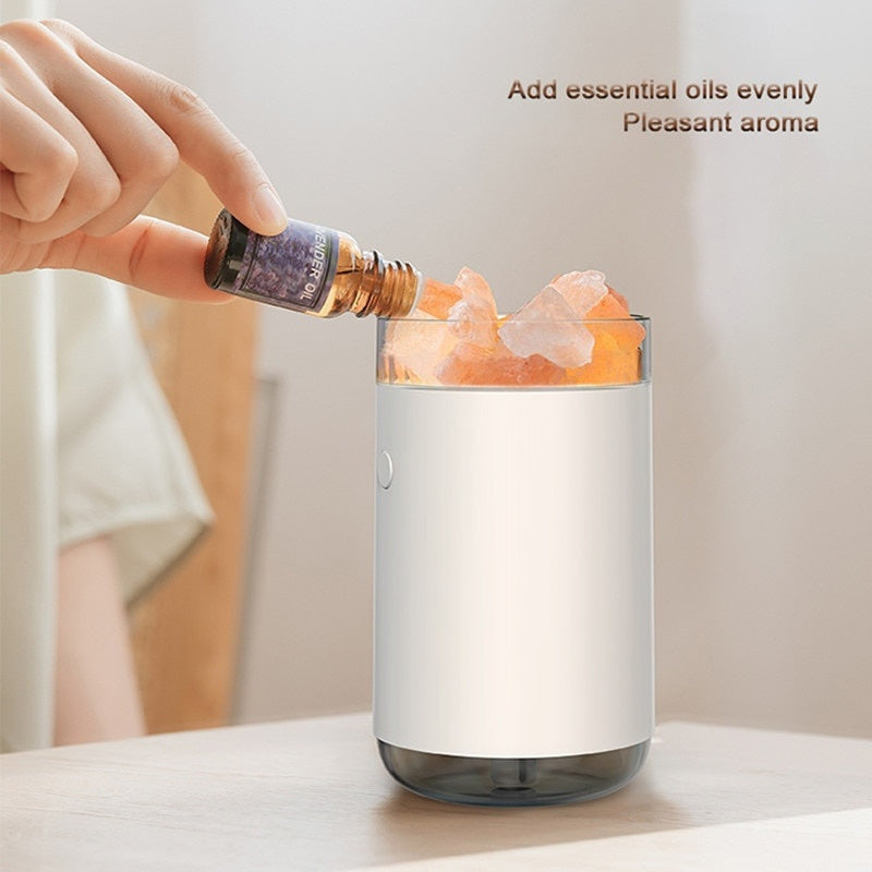 Humidificateur d'air en cristal de sel, diffuseur d'huiles essentielles ultrasonique de bureau avec lampe LED pour chambre à coucher et maison.