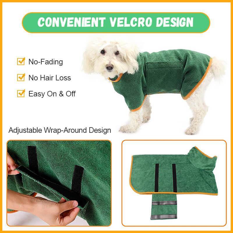 Robe de bain pour animaux absorbante en microfibre avec ceinture.