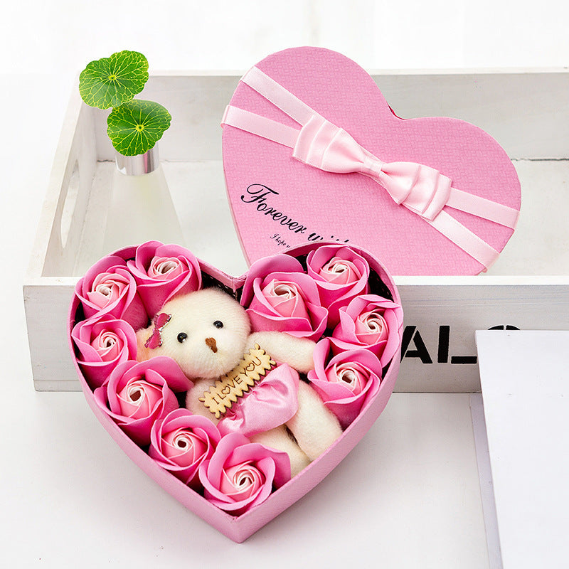 Coffret cadeau de 10 savons en forme de roses en forme d'ours pour Noël, petite amie, anniversaire, mariage, Saint-Valentin