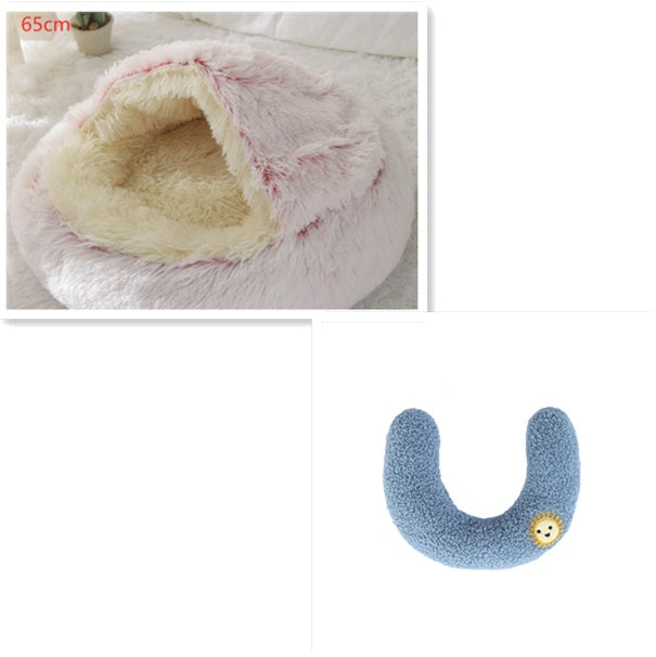 Lit pour chien et chat 2 en 1, lit d'hiver pour animaux, maison ronde en peluche chaude, lit doux en peluche longue pour animaux de compagnie, produits pour animaux.