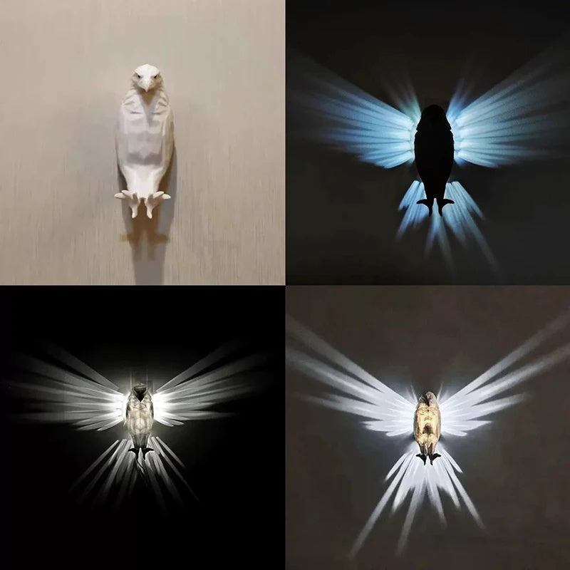 Applique murale moderne créative en forme d'oiseau, hibou, aigle, projecteur d'ambiance, impression 3D, corps animal, éclairage, lustre, décoration d'intérieur