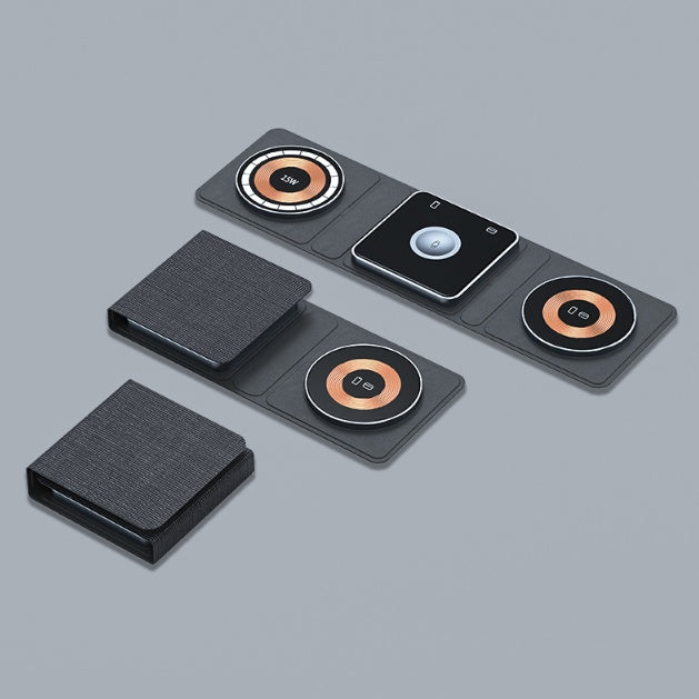 Station de chargement sans fil magnétique pliable 3 EN 1 pour iPhone, chargement rapide transparent pour iWatch et AirPods.