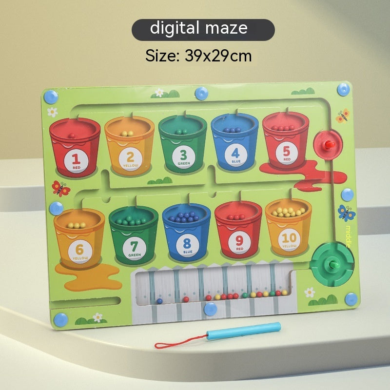 Puzzle en bois numérique de labyrinthe coloré magnétique