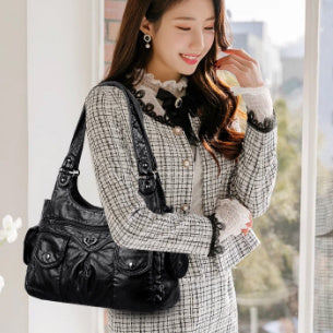 Sac messager en PU à grande capacité avec couture d'épaule pour femmes