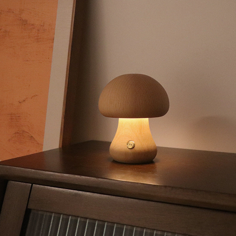 Lampe de nuit LED en bois en forme de champignon mignon avec interrupteur tactile, lampe de table de chevet pour chambre à coucher, chambre d'enfants, lampes de nuit pour le sommeil, décoration intérieure.
