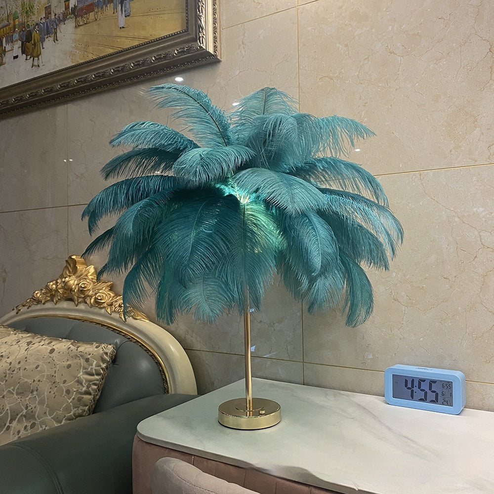 Lampe de nuit à chargement USB en plumes d'autruche naturelles, atmosphère pour la chambre des filles, véritable plumes.