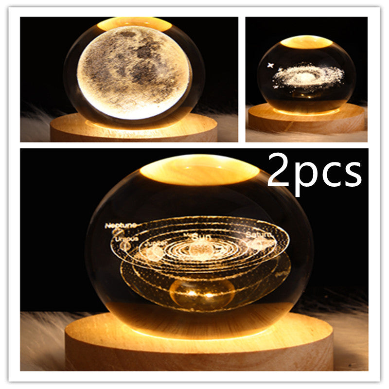 Lampe de table en cristal galaxie LED, lampe 3D de planète et de lune, décoration de chambre pour enfants, fête d'anniversaire pour enfants.