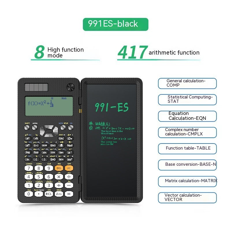Calculatrices scientifiques pliables 2 en 1 avec fonction d'apprentissage et tablette d'écriture. Calculatrices scientifiques de bureau pliables.
