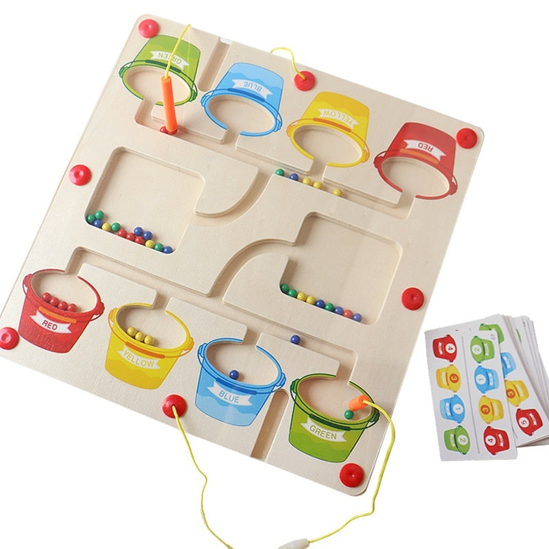 Puzzle en bois numérique de labyrinthe coloré magnétique
