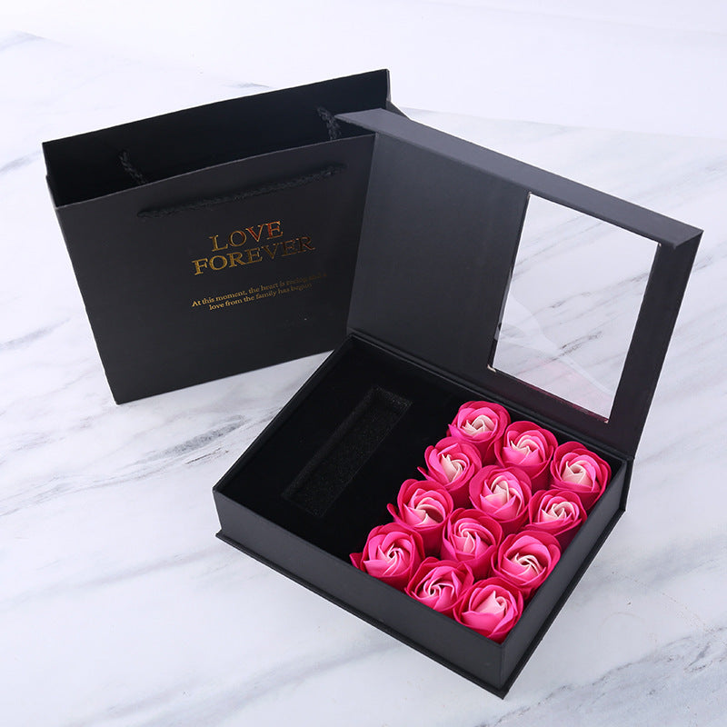 Coffret cadeau de rouge à lèvres à la rose éternelle avec savon à couvercle rabattable