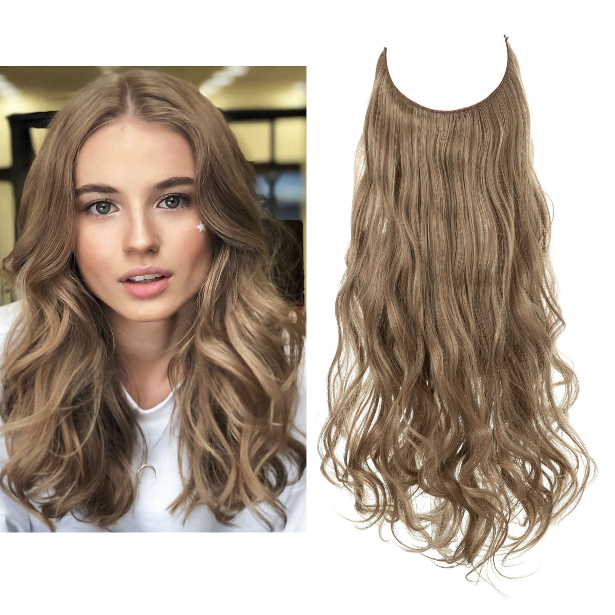 Perruque Extension Femelle Fibre Chimique Cheveux Longs Bouclés Fibre Haute Température Mate Fil De Pêche Perruque Ensemble