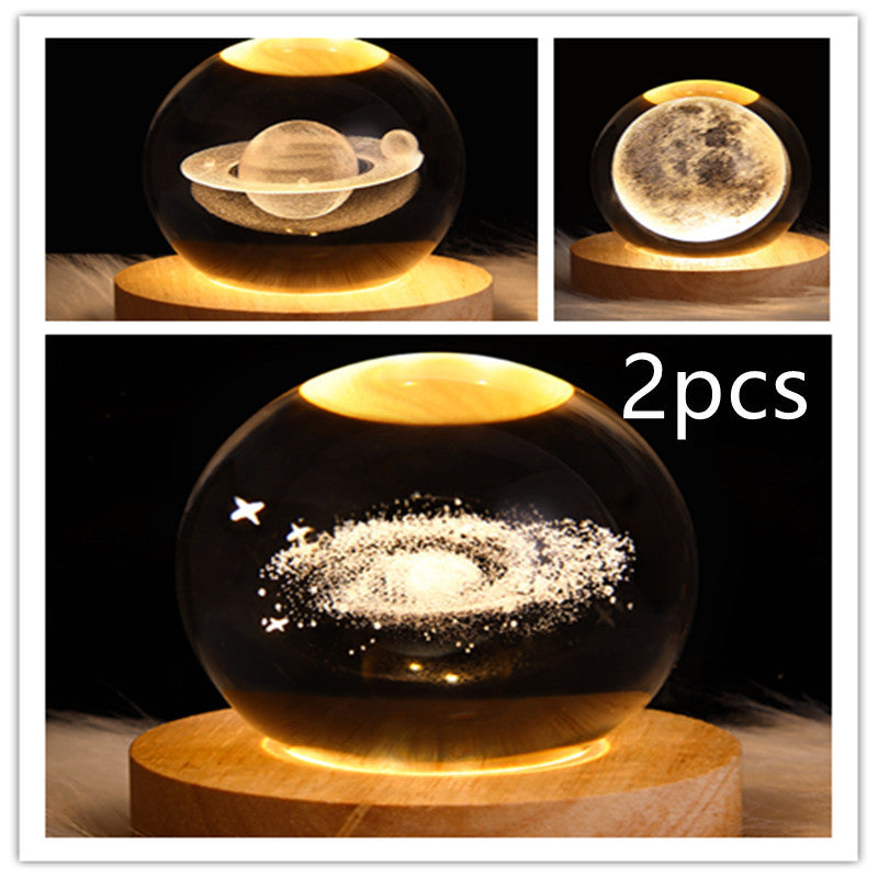 Lampe de table en cristal galaxie LED, lampe 3D de planète et de lune, décoration de chambre pour enfants, fête d'anniversaire pour enfants.