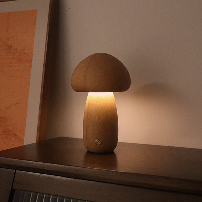 Lampe de nuit LED en bois en forme de champignon mignon avec interrupteur tactile, lampe de table de chevet pour chambre à coucher, chambre d'enfants, lampes de nuit pour le sommeil, décoration intérieure.