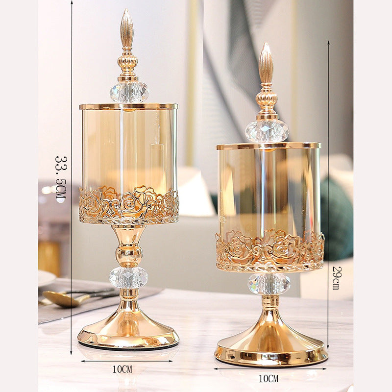 Réservoir de stockage en verre cristal européen avec couvercle ornements décoratifs