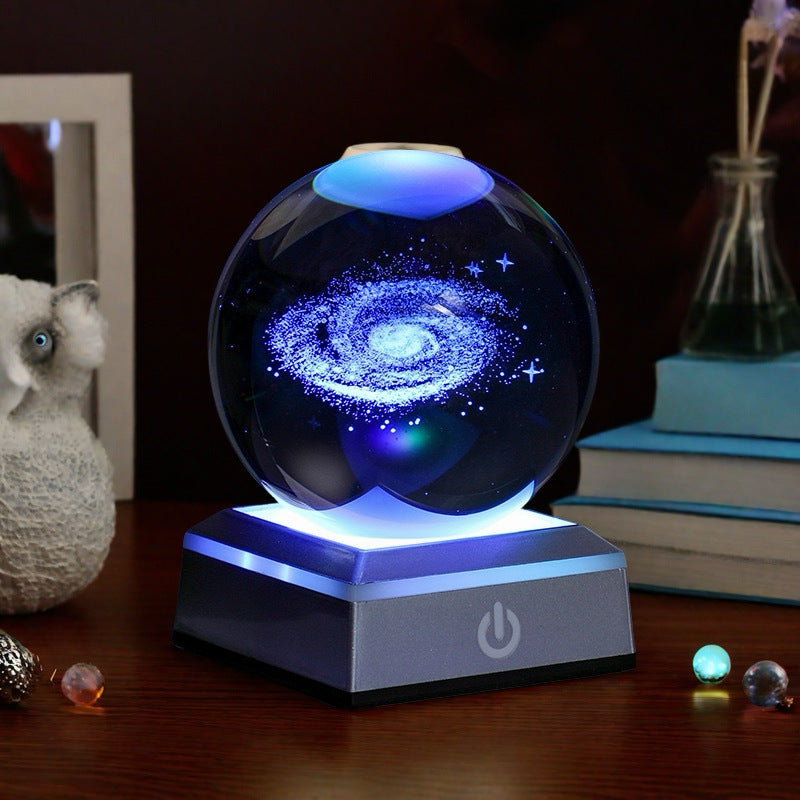 Veilleuse de bureau créative en forme de boule de cristal 3D avec sculpture intérieure lumineuse