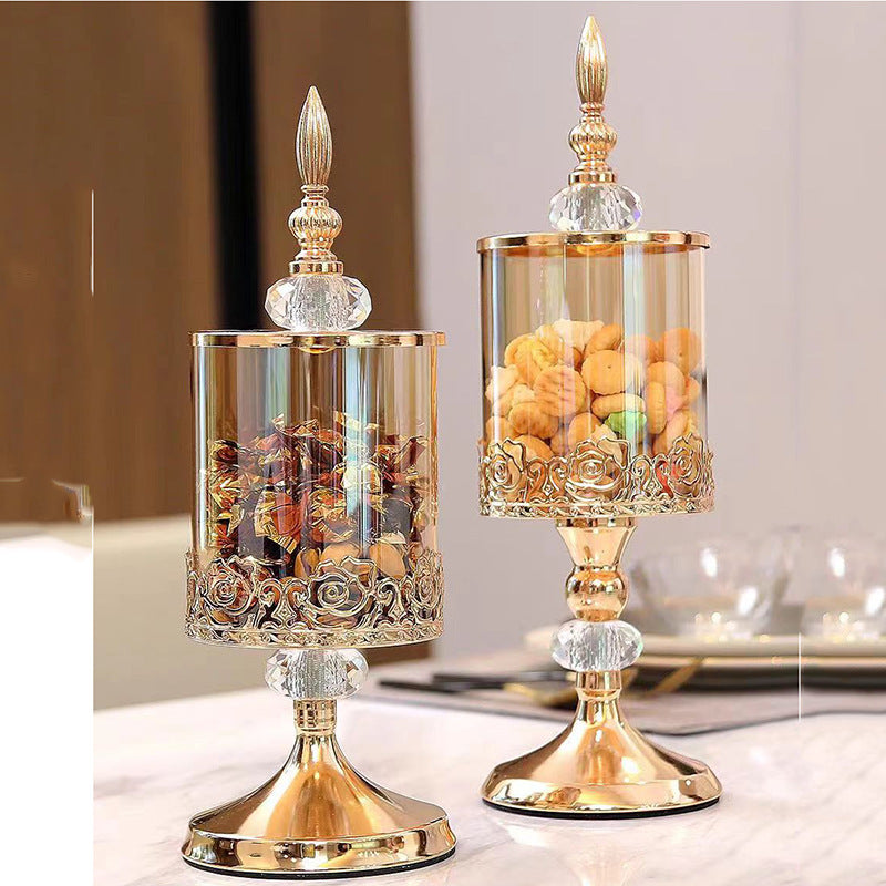 Réservoir de stockage en verre cristal européen avec couvercle ornements décoratifs