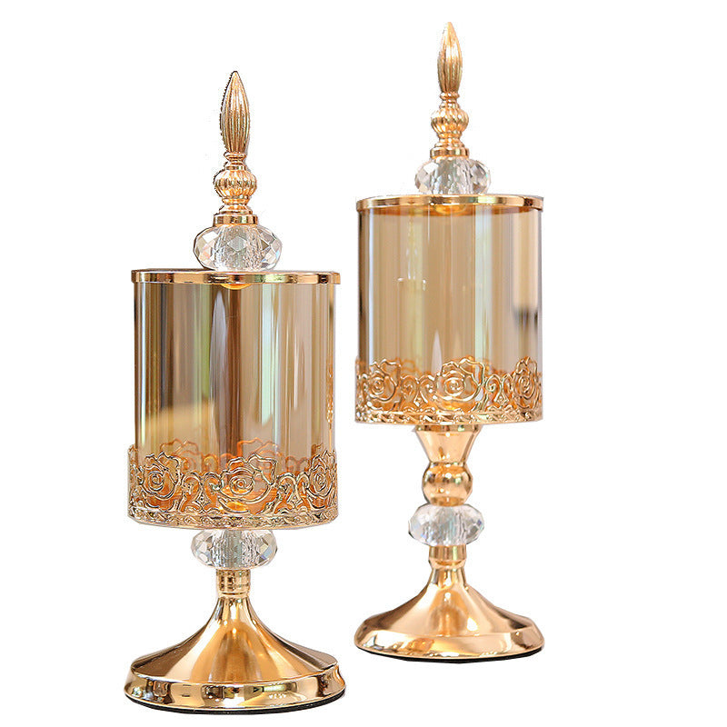 Réservoir de stockage en verre cristal européen avec couvercle ornements décoratifs