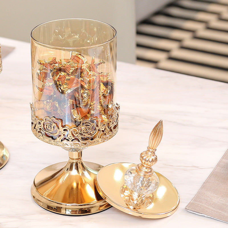 Réservoir de stockage en verre cristal européen avec couvercle ornements décoratifs