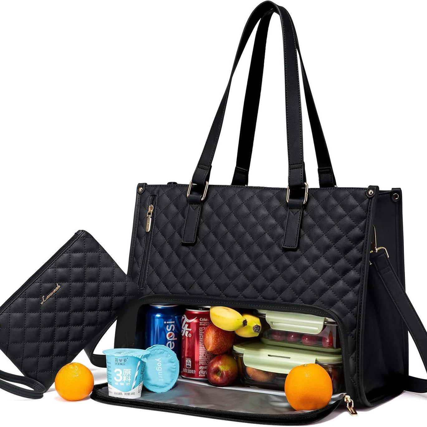 Sac fourre-tout tendance pour femme, isotherme, étanche, à bandoulière, pour ordinateur, matelassé, grande capacité, avec porte-monnaie