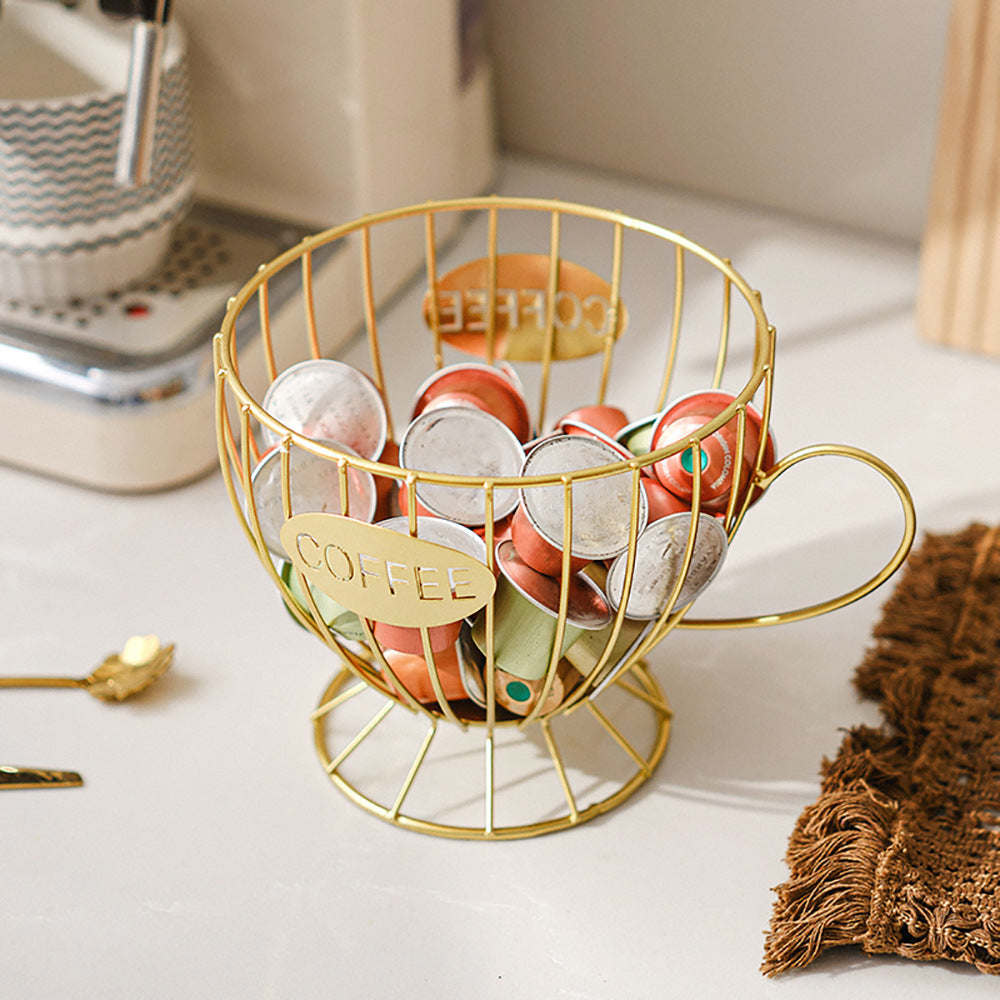 Boîte de rangement pour capsules de café de style nordique en métal pour bureau et dortoir, grand panier de capacité, art en fer.