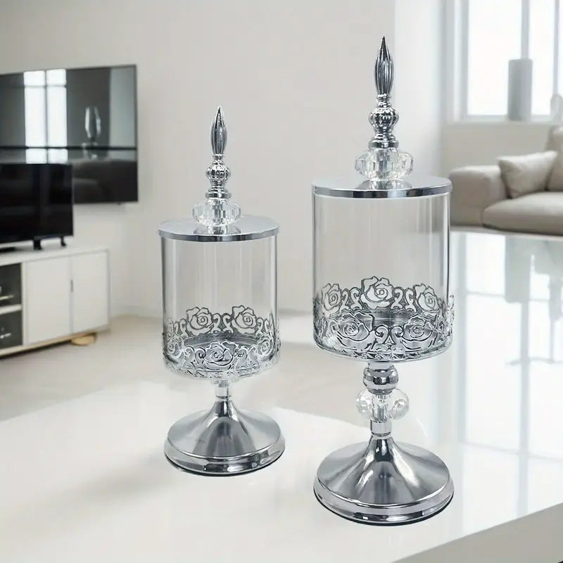 Réservoir de stockage en verre cristal européen avec couvercle ornements décoratifs