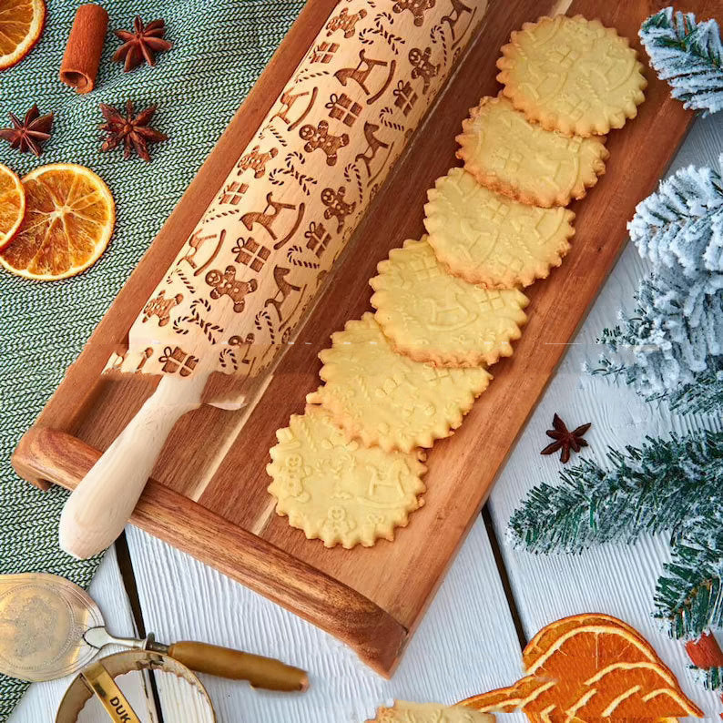 Rouleau à pâtisserie en relief avec motif de traîneau pour cadeau de Noël