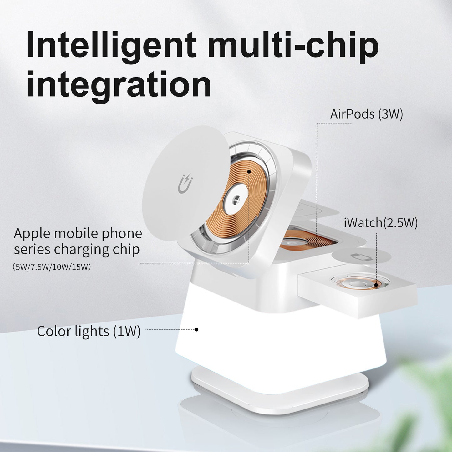 Chargeur sans fil rotatif coloré 4 en 1 pour téléphone 15 14 13 12 Pro Max 8 7 support station de charge rapide magnétique