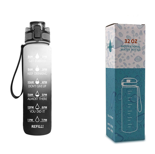 Bouteille d'eau Tritan 1L avec marqueur horaire, couvercle Bounce, bouteille d'eau motivante, tasse étanche pour le cyclisme et le fitness.