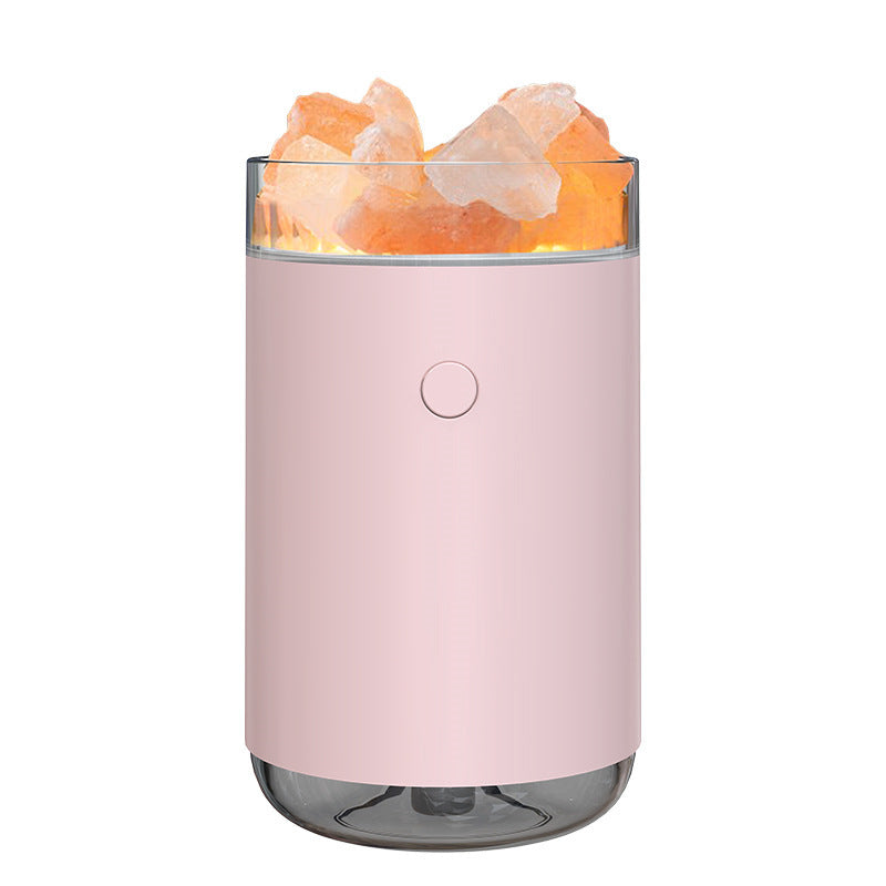 Humidificateur d'air en cristal de sel, diffuseur d'huiles essentielles ultrasonique de bureau avec lampe LED pour chambre à coucher et maison.