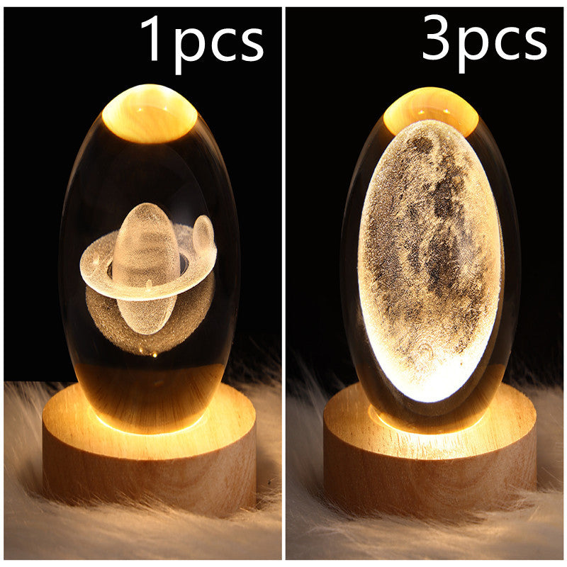 Lampe de table en cristal galaxie LED, lampe 3D de planète et de lune, décoration de chambre pour enfants, fête d'anniversaire pour enfants.