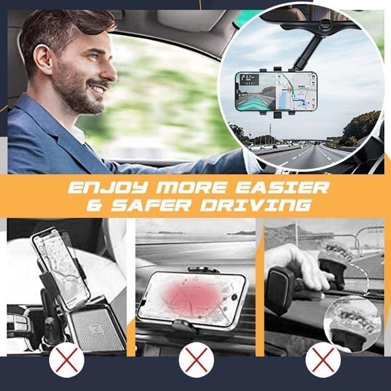 Support de téléphone pour rétroviseur pour voiture, rotatif et rétractable, support de téléphone multifonctionnel à 360 degrés, adapté à tous les téléphones mobiles et à toutes les voitures.