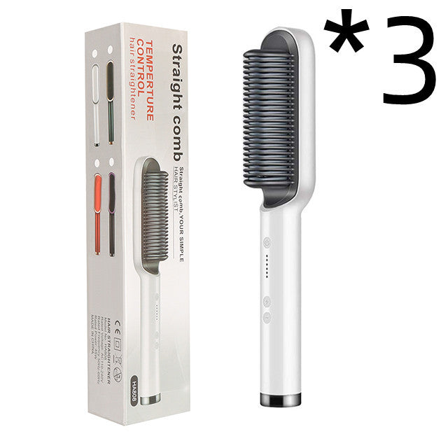Nouvelle brosse à cheveux électrique 2 en 1 avec lisseur, peigne chauffant, ions négatifs et fonction de curling, brosse à cheveux à double usage.