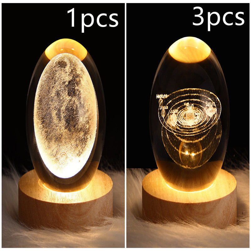 Lampe de table en cristal galaxie LED, lampe 3D de planète et de lune, décoration de chambre pour enfants, fête d'anniversaire pour enfants.