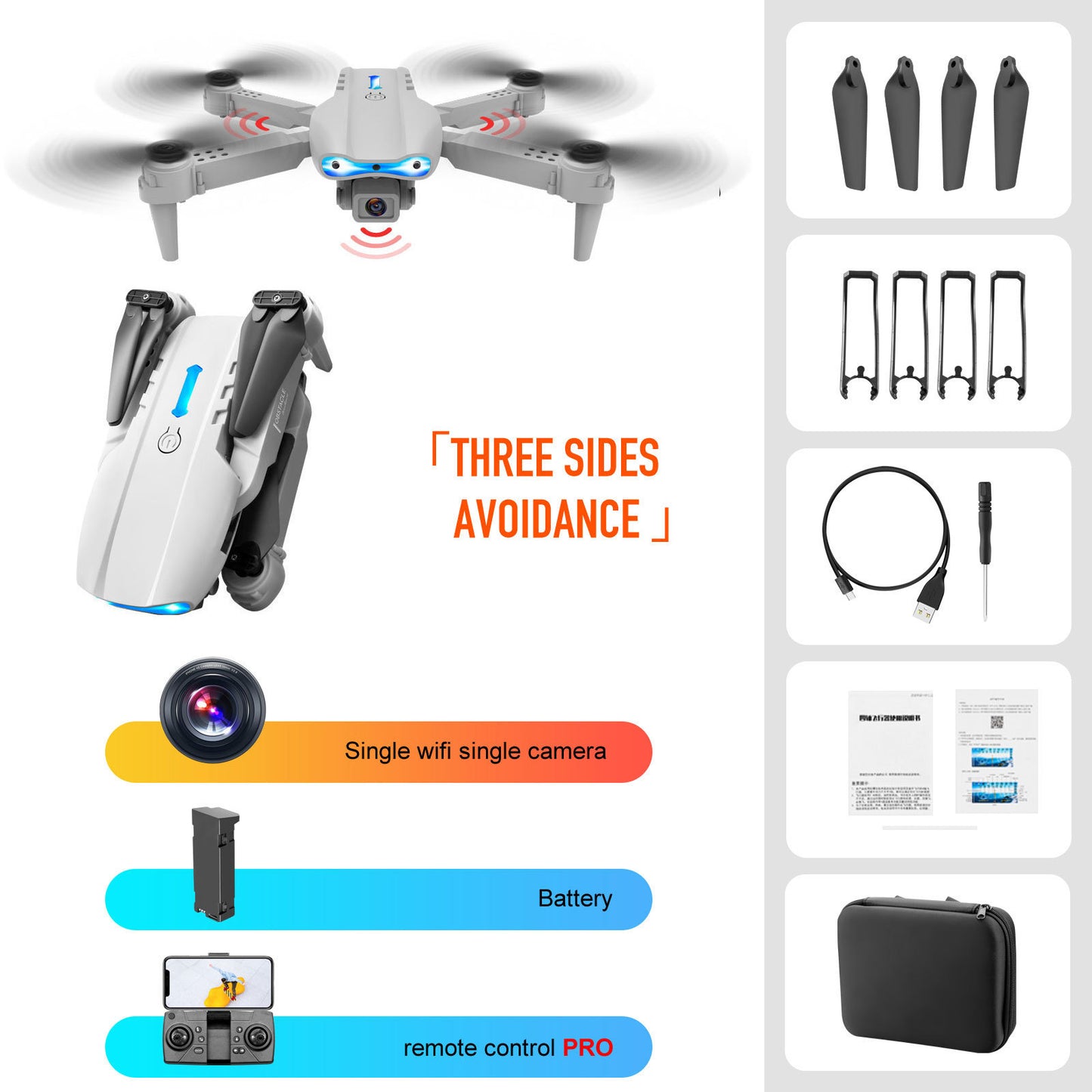 Drone à évitement d'obstacles tridimensionnel avec télécommande à double caméra 4K