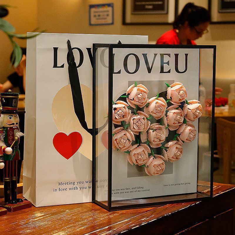 Coffret cadeau de blocs de construction de bouquet de roses à faire soi-même