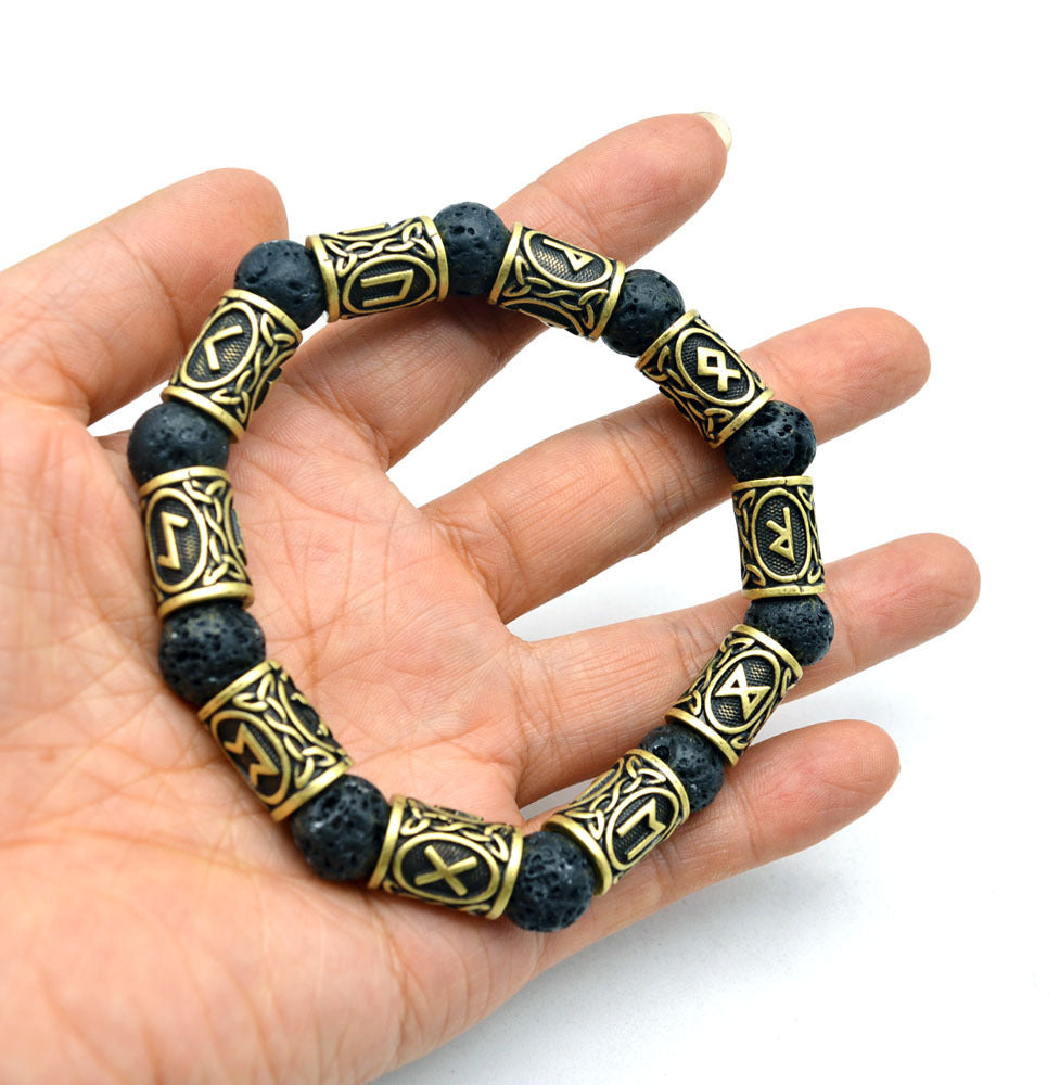 Bracelet en argent et pierre de lave noire fabriqué par Asgard