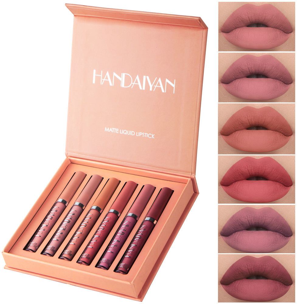 Gloss à lèvres liquide Handaiyan Matte Lip Glaze en mini tube, gloss à lèvres imperméable, ne colle pas aux tasses, gloss à lèvres authentique.