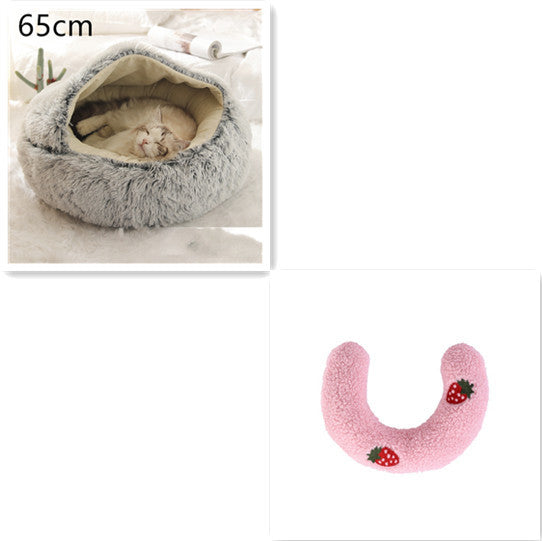 Lit pour chien et chat 2 en 1, lit d'hiver pour animaux, maison ronde en peluche chaude, lit doux en peluche longue pour animaux de compagnie, produits pour animaux.