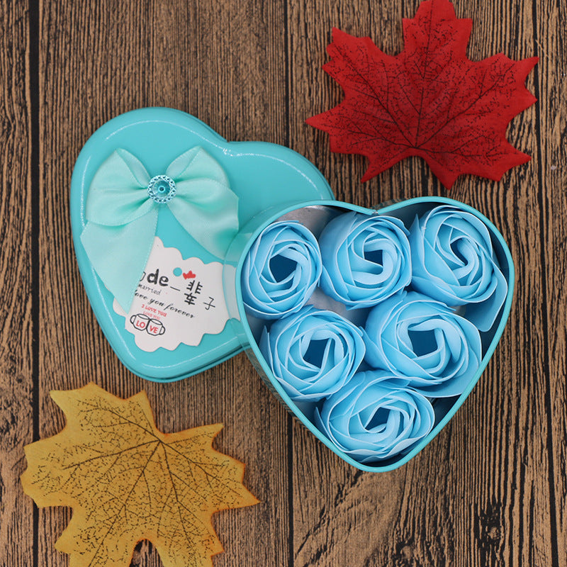 Coffret cadeau fleur de savon Cadeau Saint Valentin Fête des Mères Cadeaux créatifs Ours Fleur Rose Boîte en fer blanc en forme de cœur