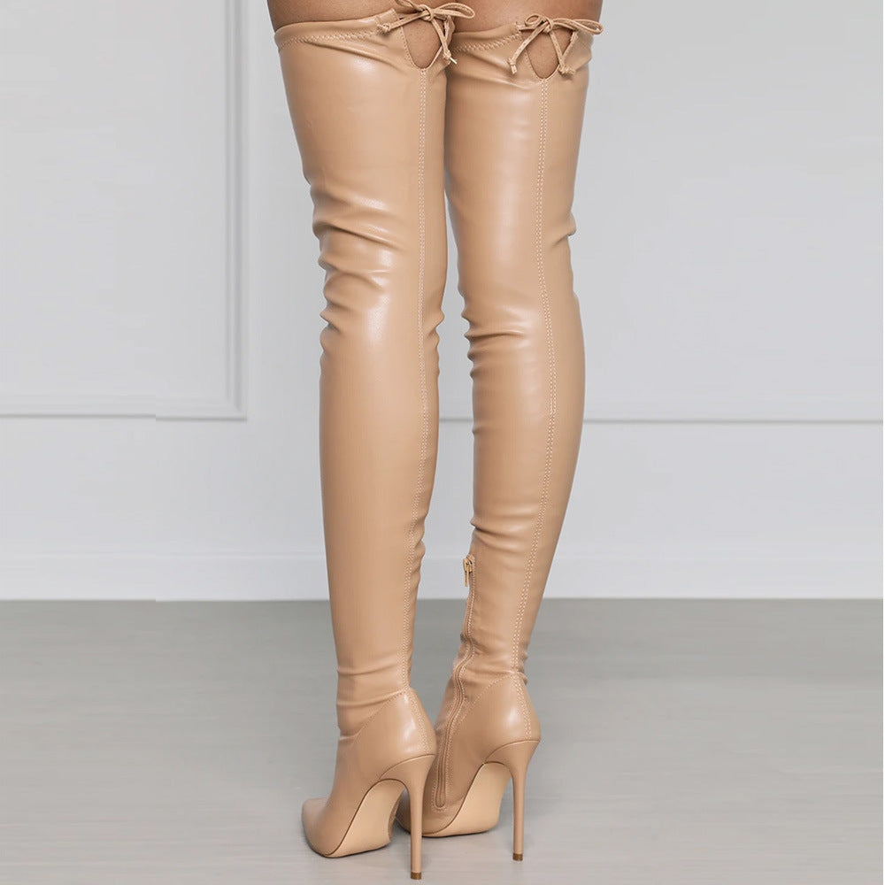Bottes sexy à talons aiguilles pointus en PU au-dessus du genou