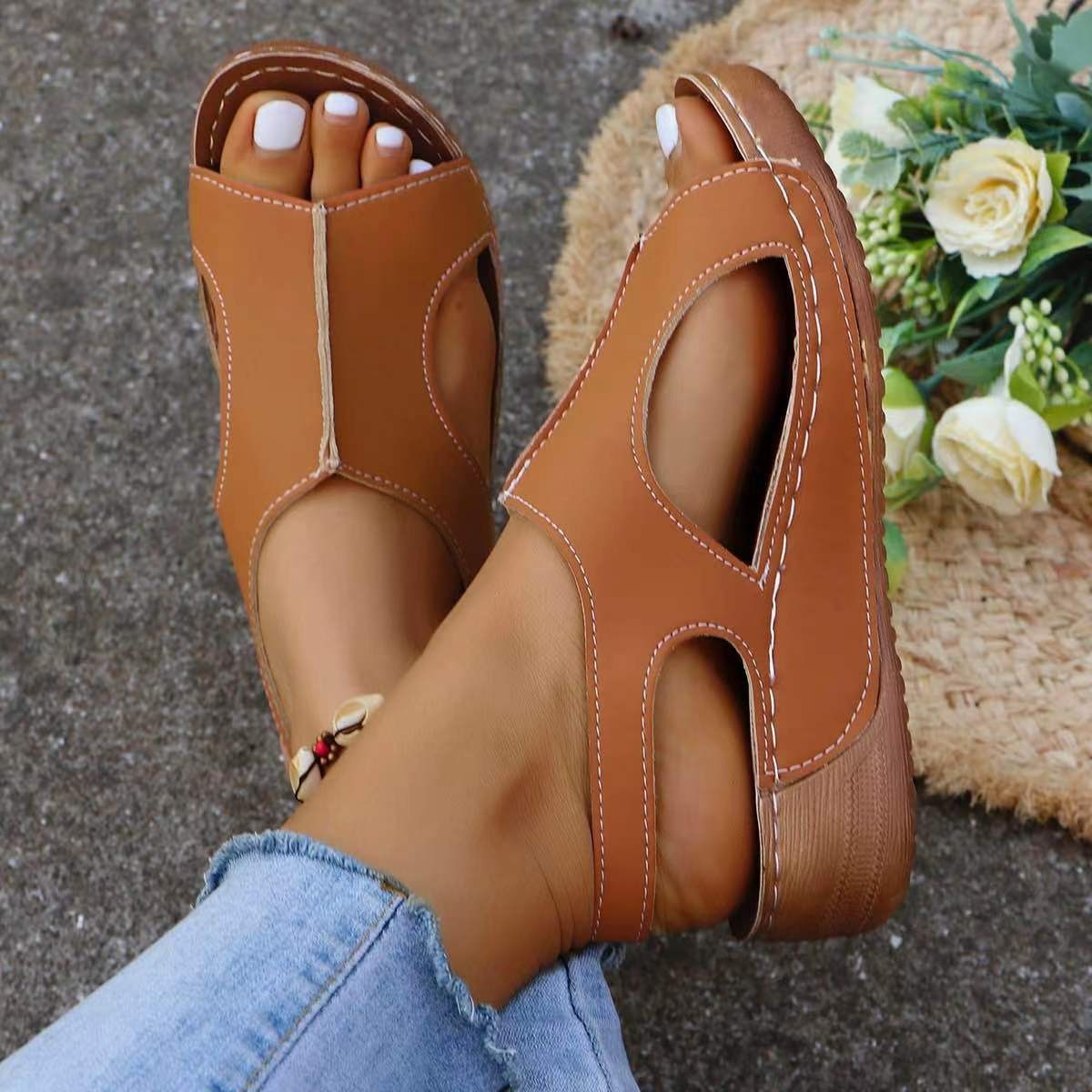 Nouvelles sandales compensées d'été avec bande élastique, chaussures décontractées à bouche de poisson pour femmes