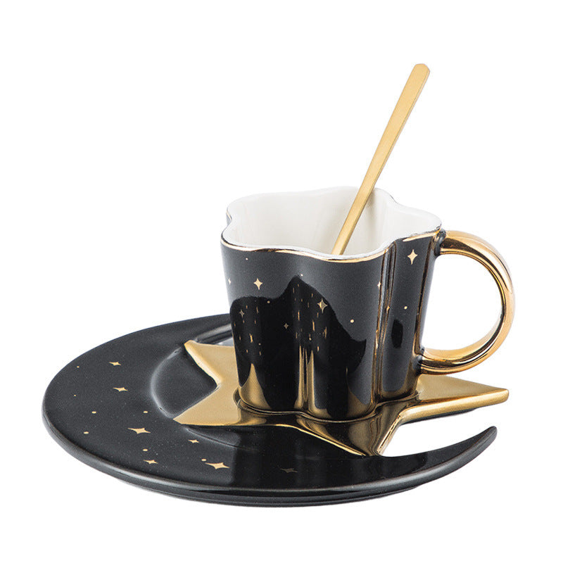 Tasse créative en céramique avec soucoupe en forme d'étoile et de lune