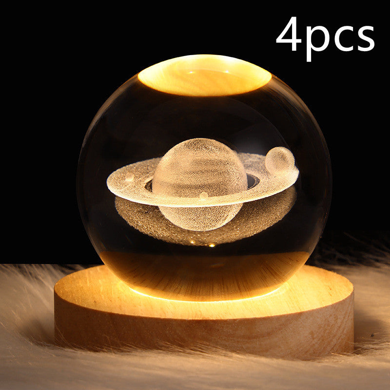 Lampe de table en cristal galaxie LED, lampe 3D de planète et de lune, décoration de chambre pour enfants, fête d'anniversaire pour enfants.