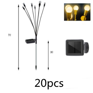 Lumière solaire Firefly de simulation pour décoration de jardin extérieur, lampe de paysage, décor de Noël, lumières LED solaires, lumières de jardin extérieur.
